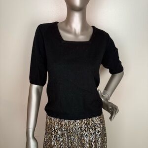 Ba&sh 100% Soft beautiful Wool Square neck Short Puff Slv Black Women's Top Sz S